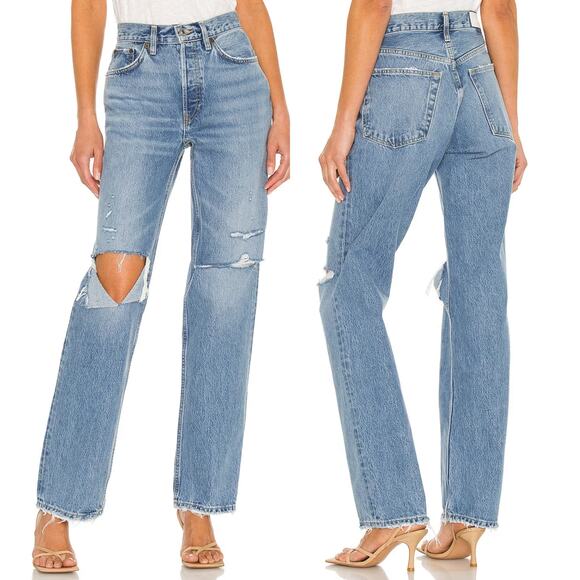 RE/DONE 90s Comfy Jeans Women’s Size 24 Sunfaded Destroy Light Wash Distressed - Picture 1 of 6
